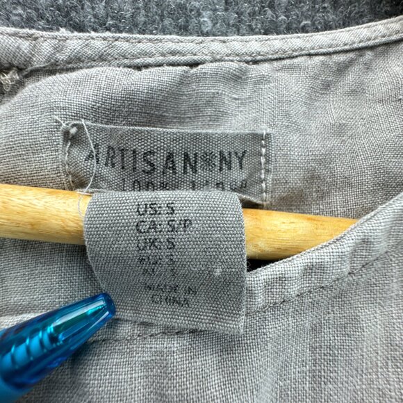 Artisan NY Dress Womens Small Gray Linen Sleeveless Lagenlook Eyelet Boho Casual - Picture 9 of 14